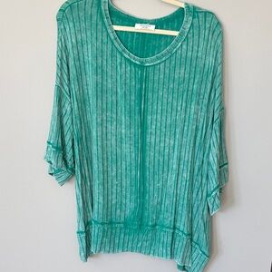 Zenana Outfitters Green Striped Tunic Top